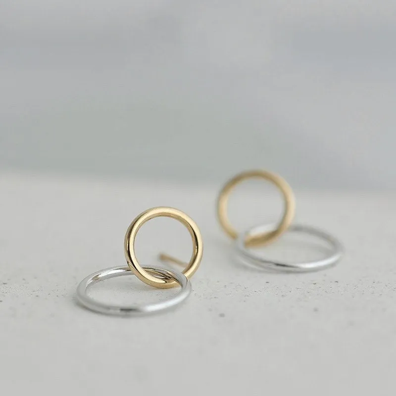 Stud earrings, Sterling Silver, 14k Gold Plated, Cute, Circle, Round, Dangle Earrings, Drop Earrings