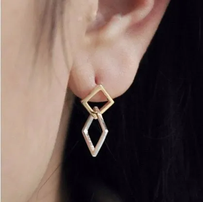 Stud earrings, Sterling Silver, 14k Gold Plated, Cute, Square, Round, Dangle Earrings, Drop Earrings