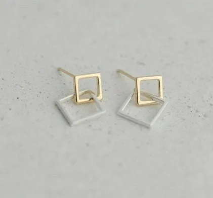 Stud earrings, Sterling Silver, 14k Gold Plated, Cute, Square, Round, Dangle Earrings, Drop Earrings