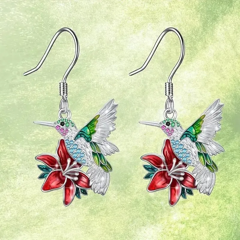 Stylish Hummingbird and Saffron Earrings