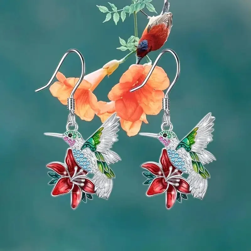 Stylish Hummingbird and Saffron Earrings