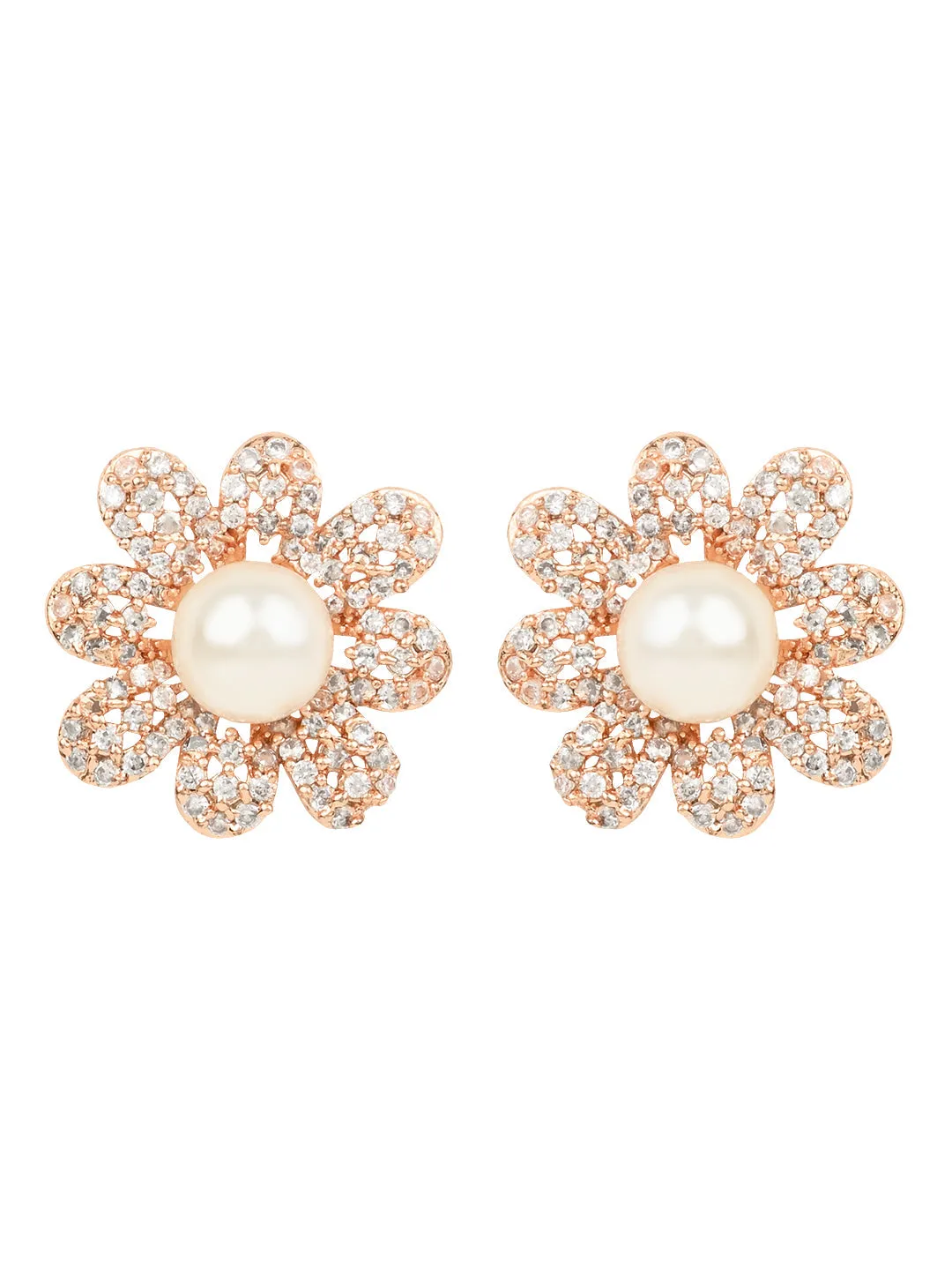 Stylish Latest Fashion Rose Gold-Plated & White Floral Studs Earrings for Women