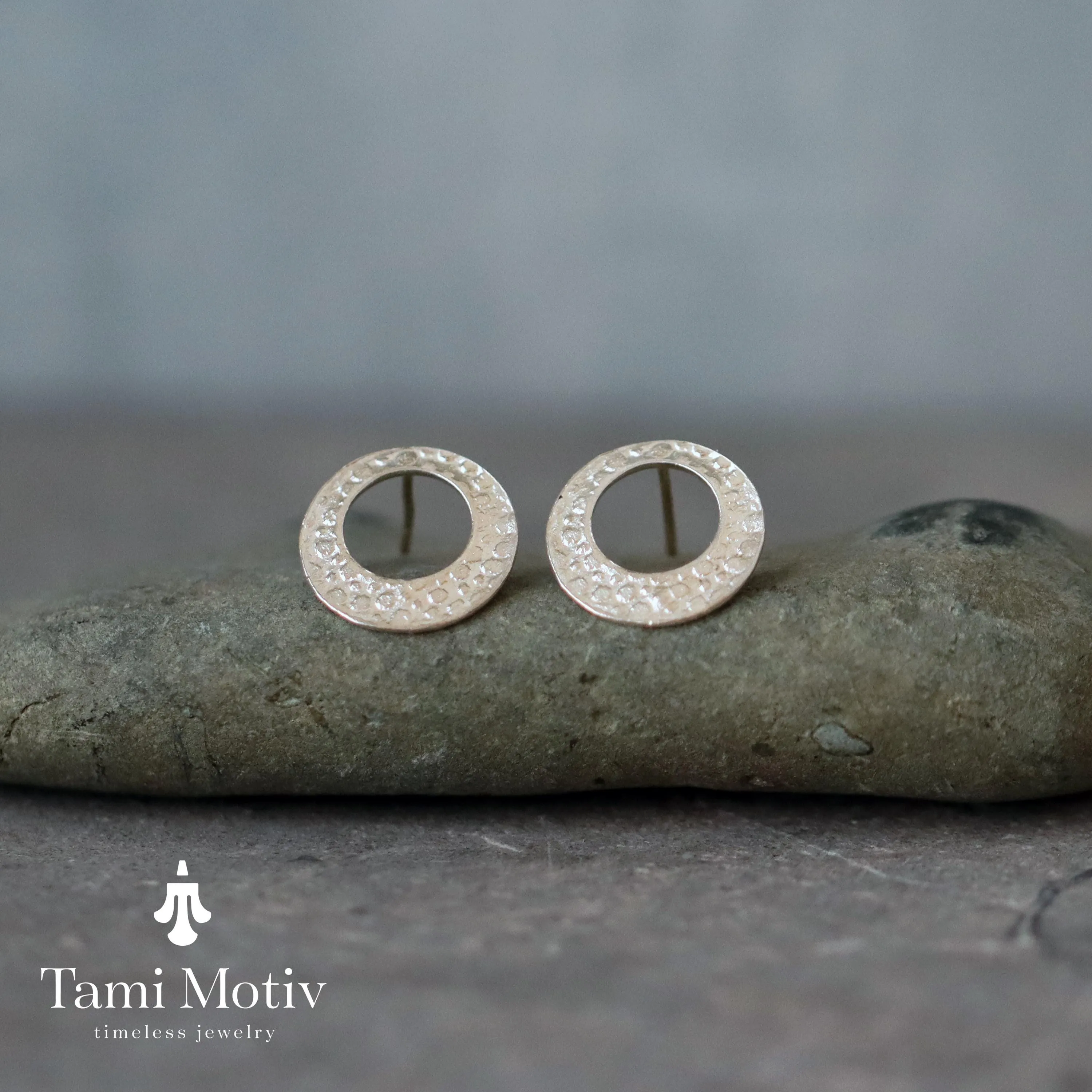 Textured Silver Circle Studs – Unique Handmade Earrings for Her