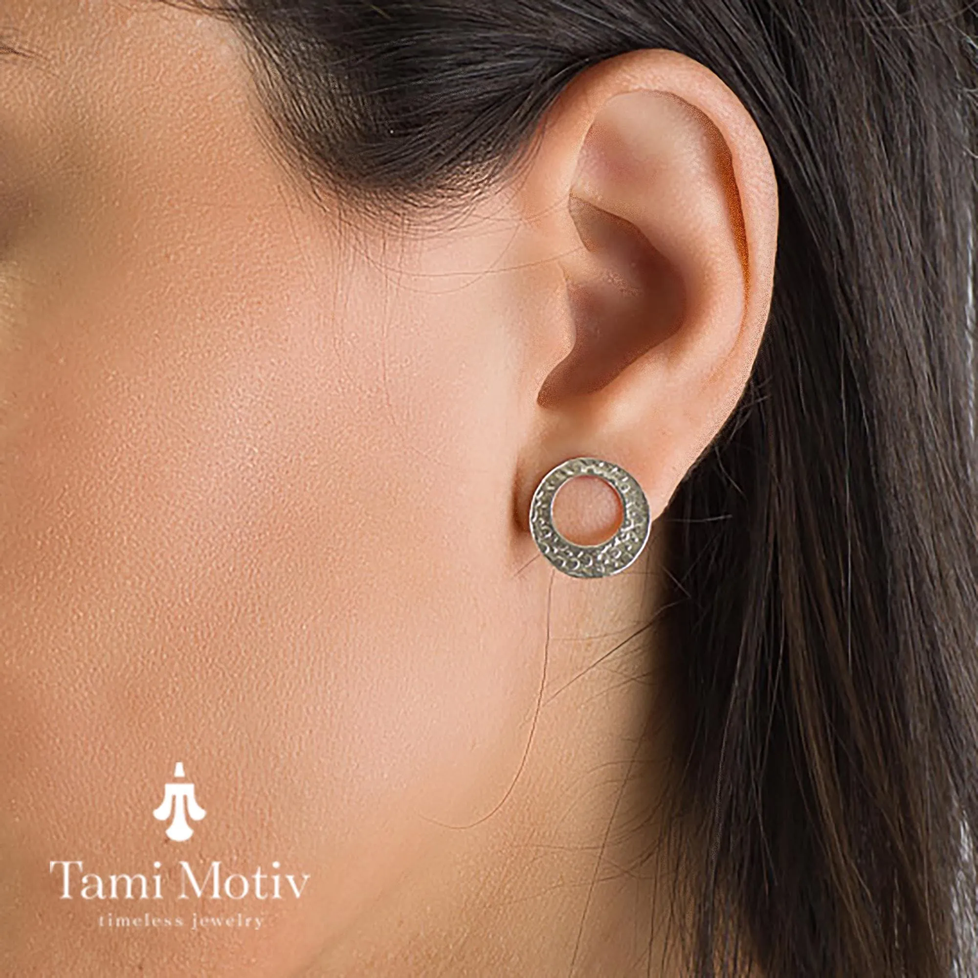 Textured Silver Circle Studs – Unique Handmade Earrings for Her