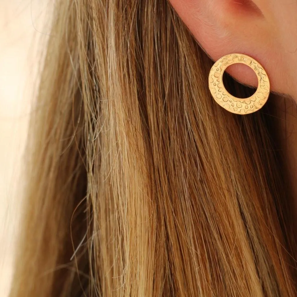 Textured Silver Circle Studs – Unique Handmade Earrings for Her