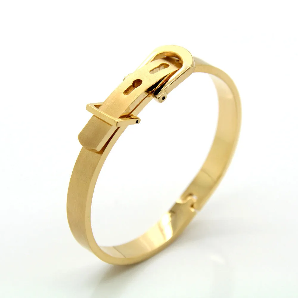 The Luxury Stylish New Fashion Men/Women Stainless Steel Bangles 18K Gold Plated Adjustable Belt Buckle Bracelets & Bangles