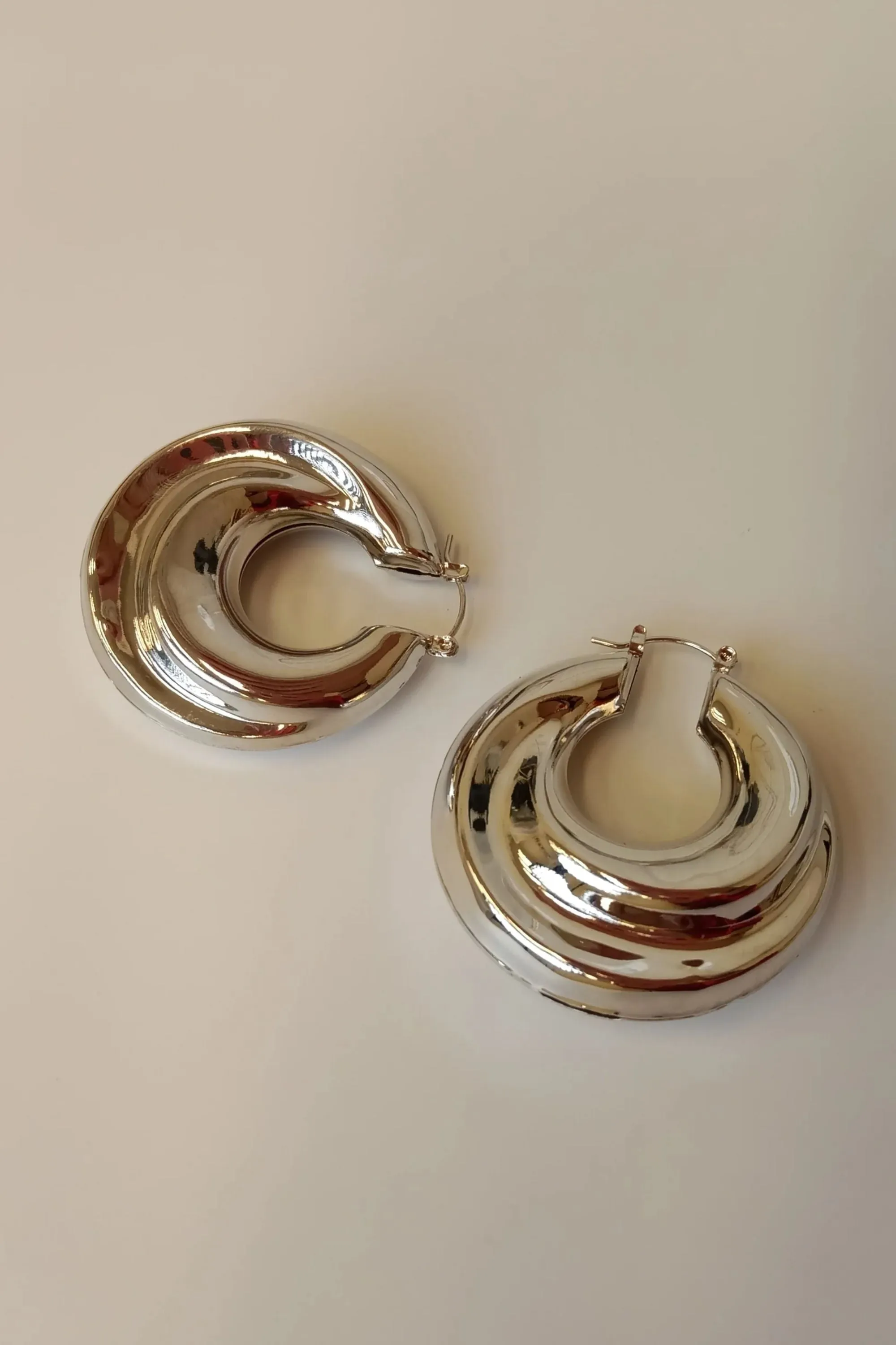 Thick Silver Hoop Earrings