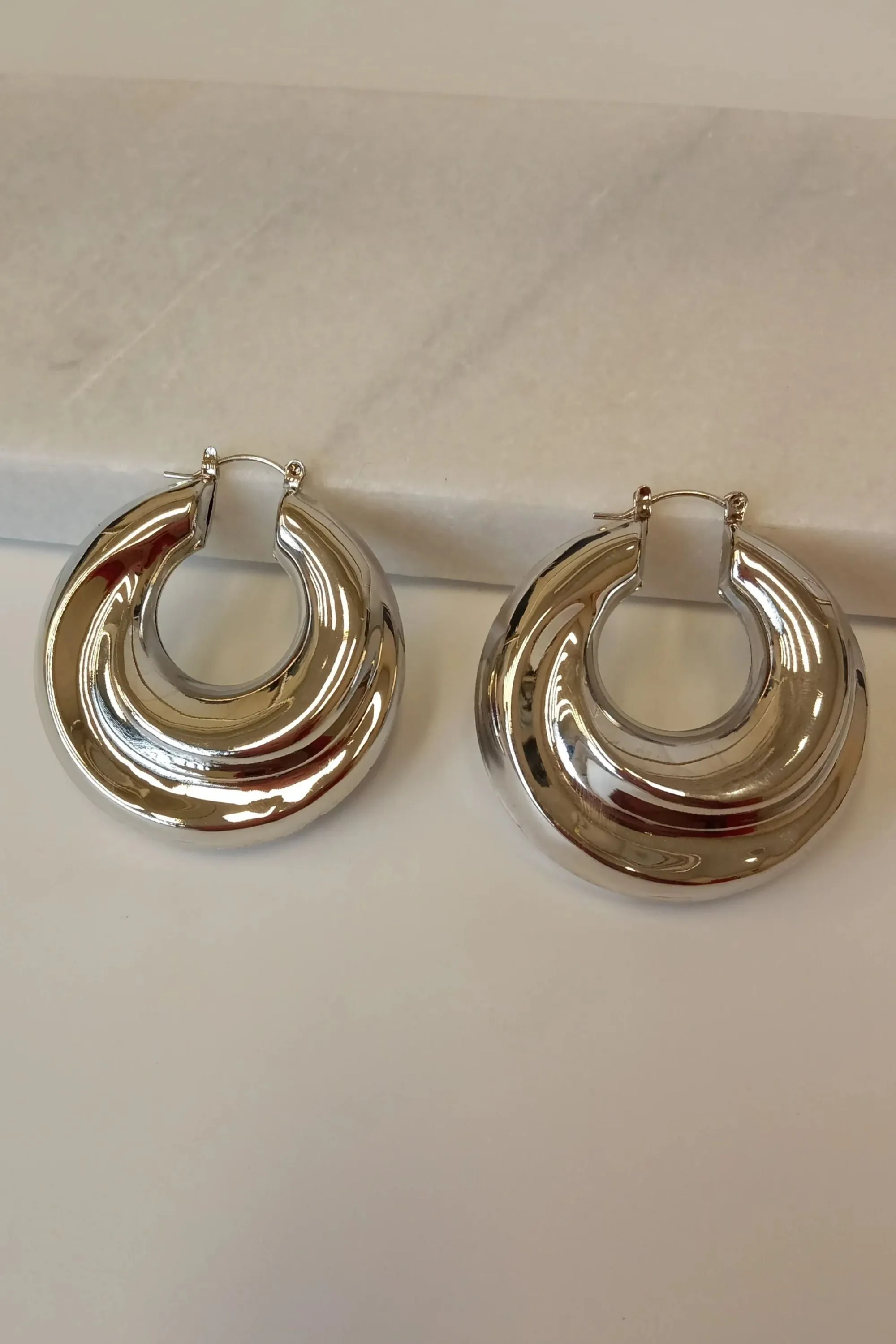 Thick Silver Hoop Earrings