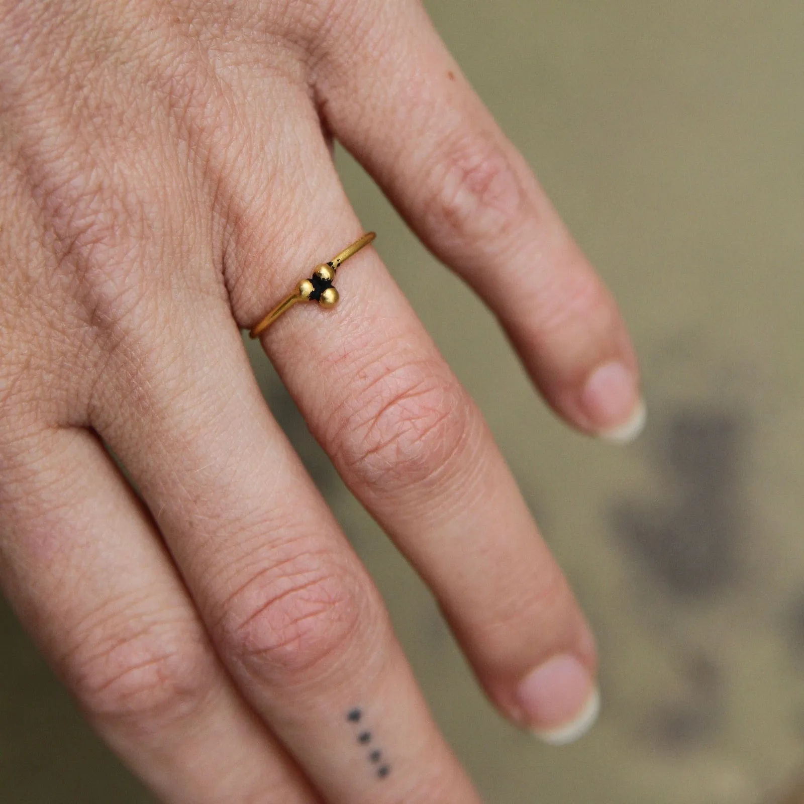 Three Ball Granulated Cluster in Gold Plated Brass Ring
