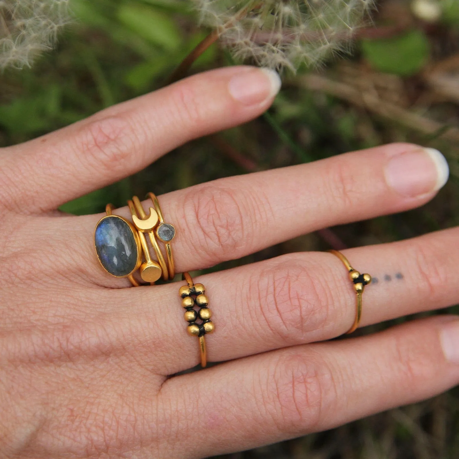 Three Ball Granulated Cluster in Gold Plated Brass Ring
