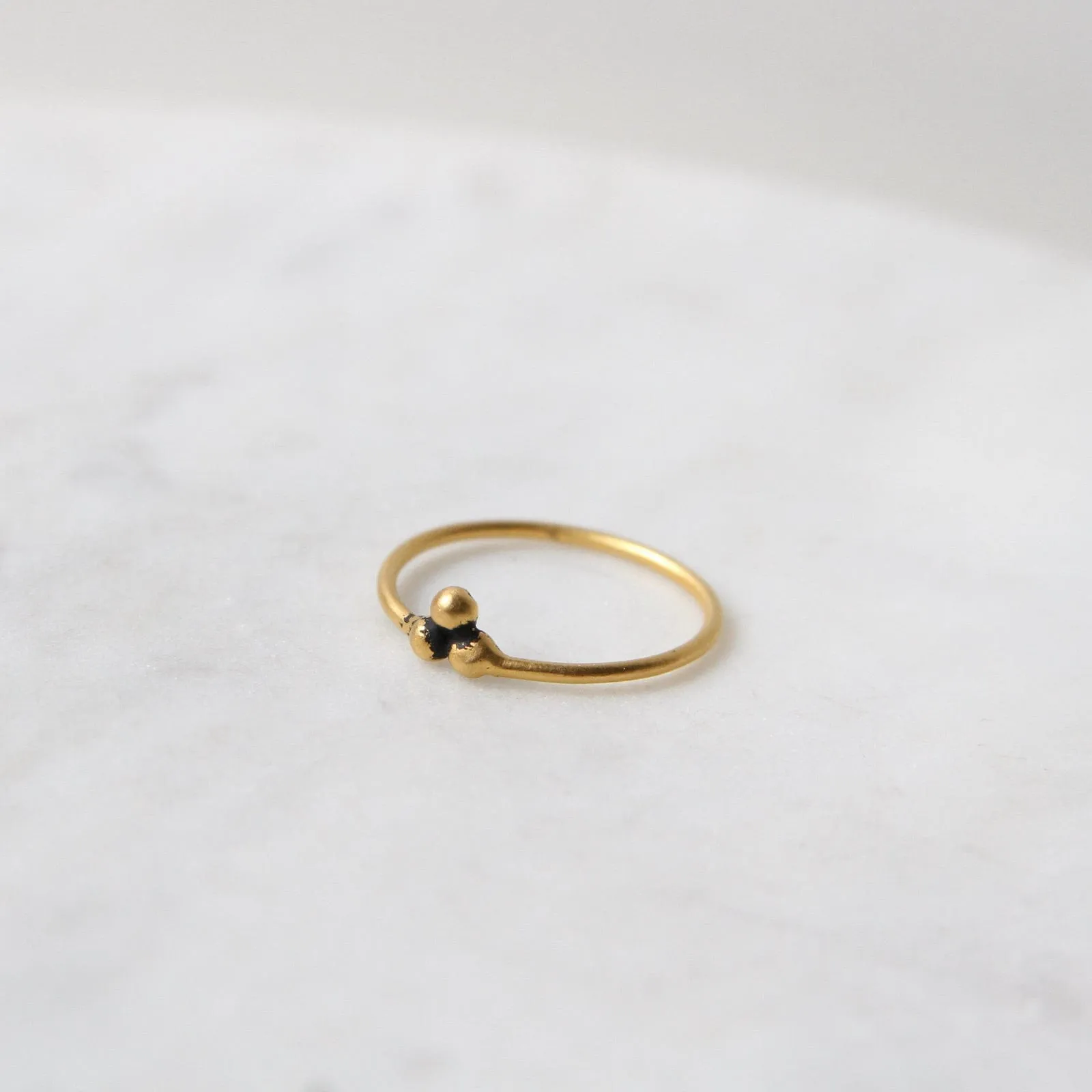Three Ball Granulated Cluster in Gold Plated Brass Ring