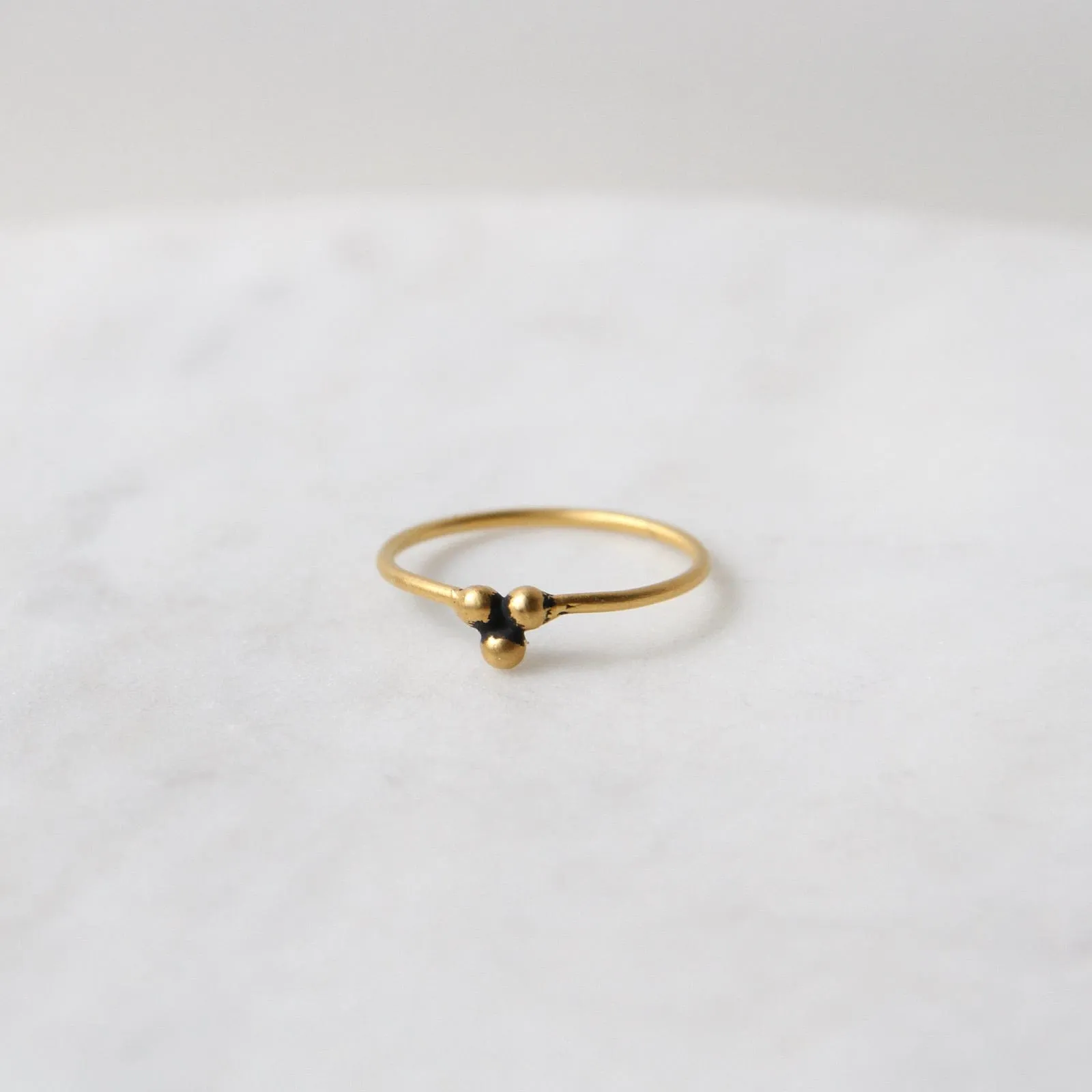 Three Ball Granulated Cluster in Gold Plated Brass Ring