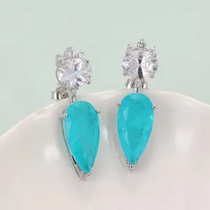 Tourmaline Oval Pear Blue Zircon Water Drop Earrings