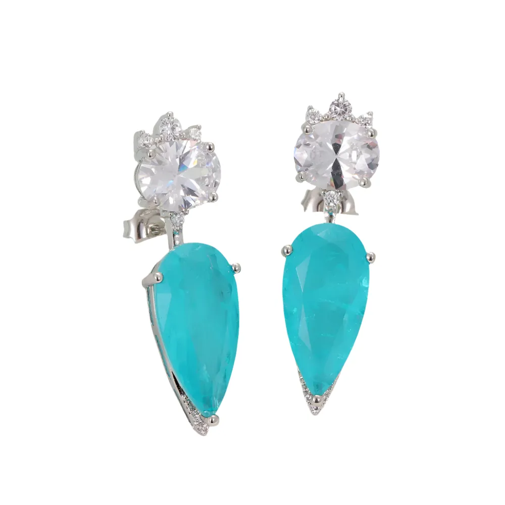 Tourmaline Oval Pear Blue Zircon Water Drop Earrings