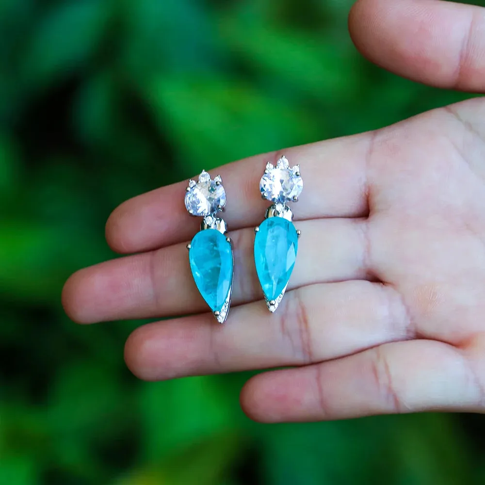 Tourmaline Oval Pear Blue Zircon Water Drop Earrings