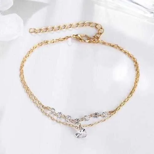 Trendy Heart Crystal Charm Multilayer Bracelet