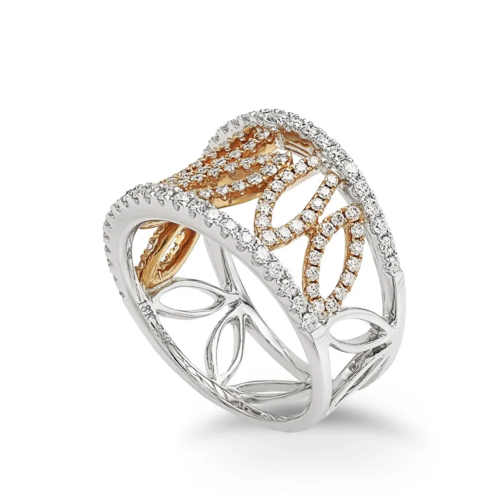 Tricolor Gold Leaf Diamond Ring