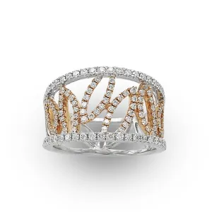 Tricolor Gold Leaf Diamond Ring