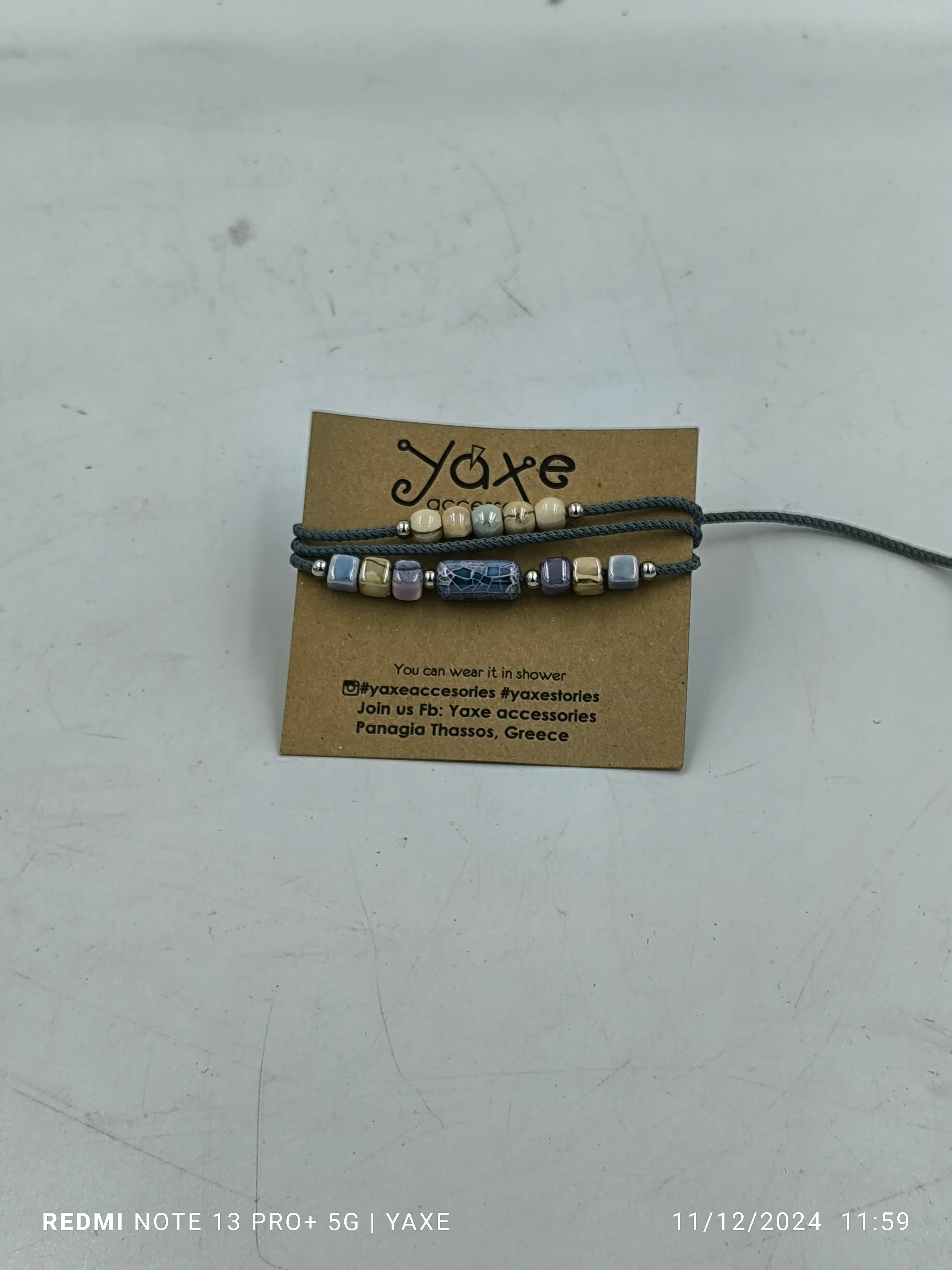 Triple ceramic beads women's bracelet, Blue violet