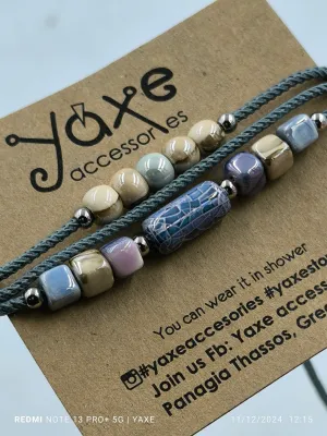Triple ceramic beads women's bracelet, Blue violet