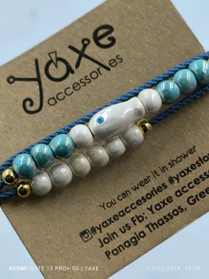 Triple ceramic beads women's bracelet, Fish eye