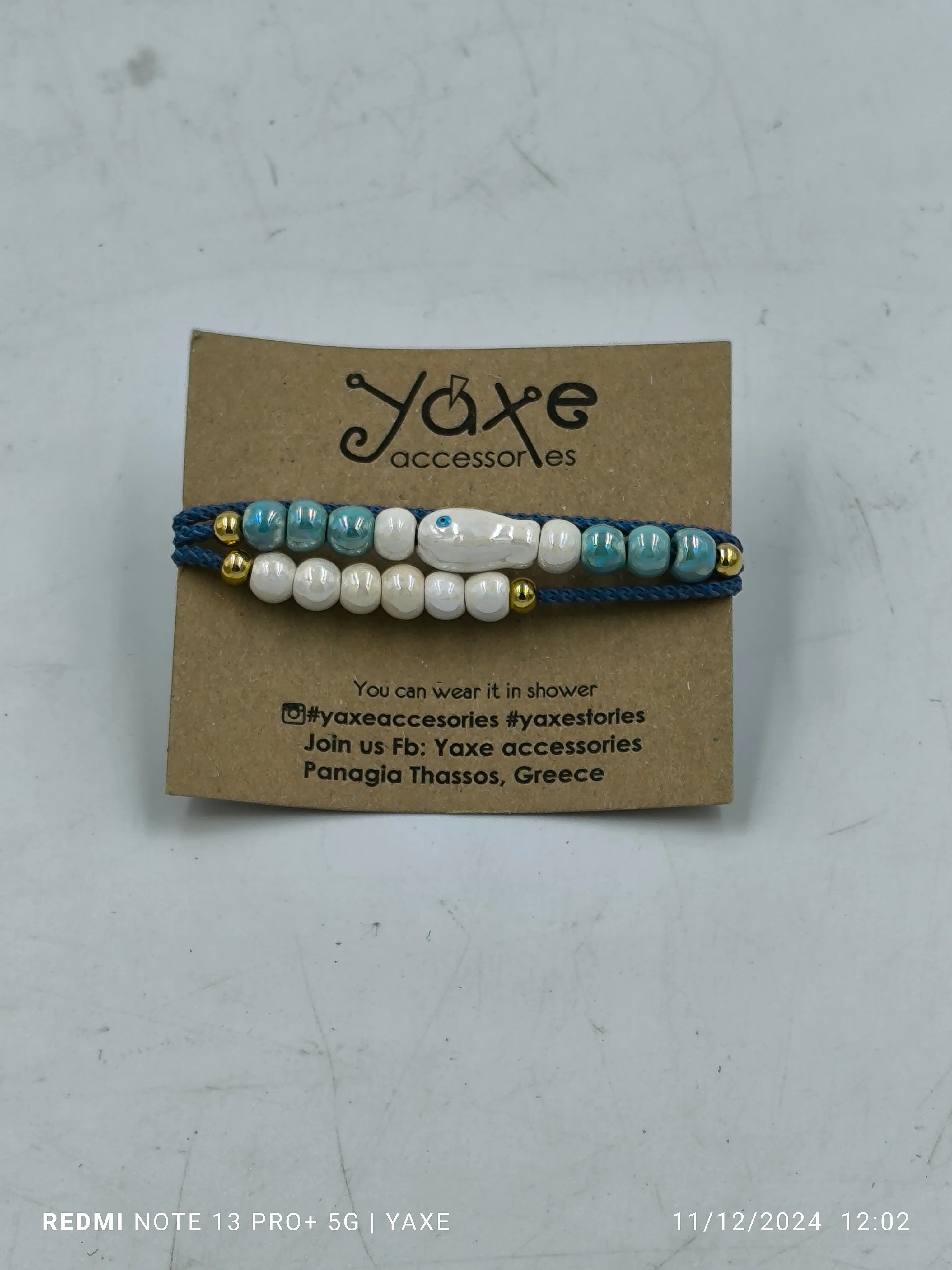 Triple ceramic beads women's bracelet, Fish eye