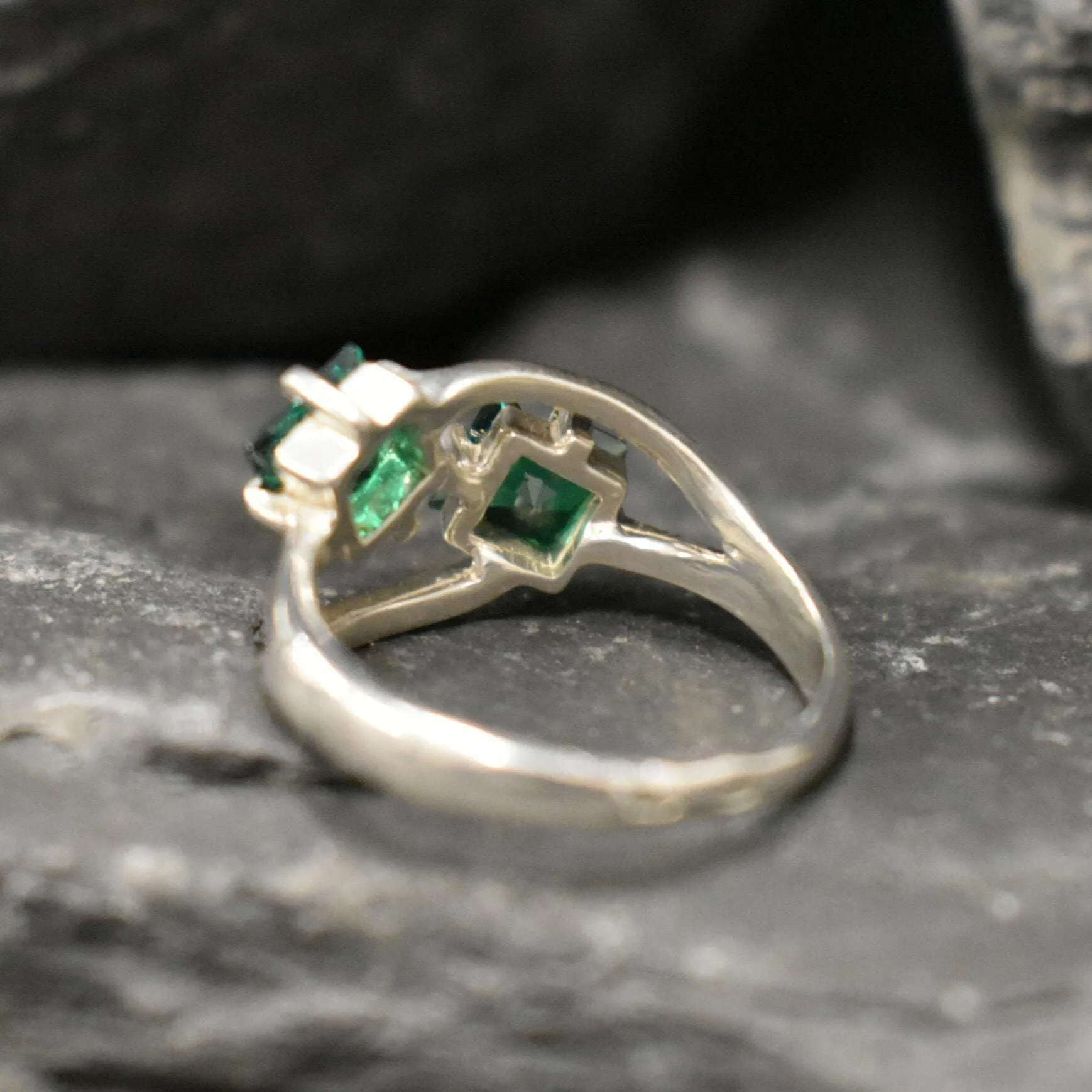 Twin Emerald Ring - Green Square Rings,  Unique Green Earrings