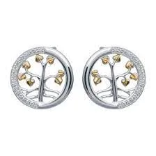 Unique & Co Silver Earrings with yellow gold plating & CZ, tree of Love