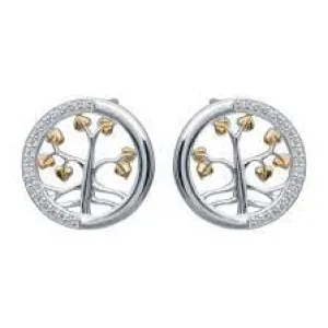 Unique & Co Silver Earrings with yellow gold plating & CZ, tree of Love