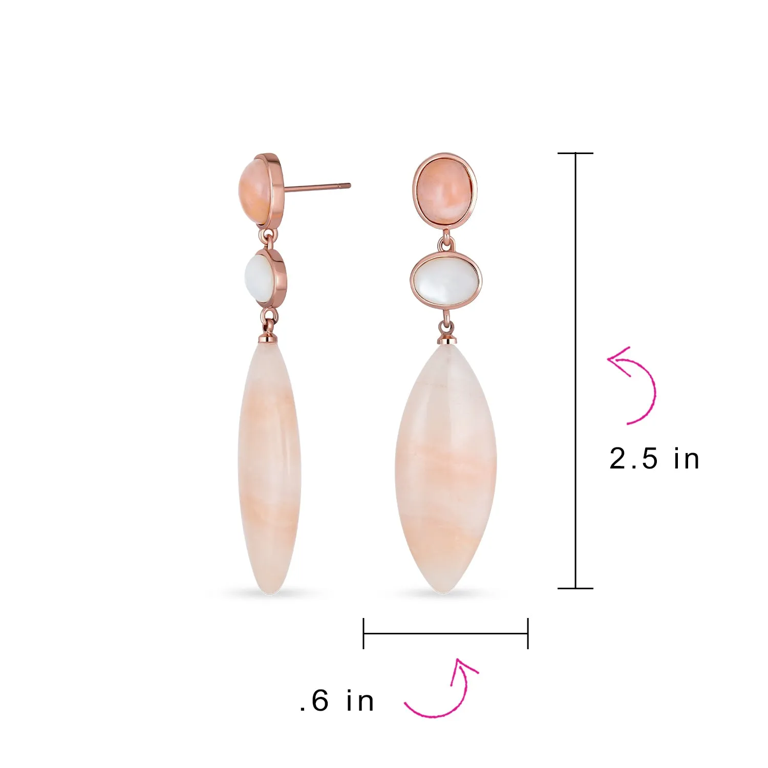 Unique Boho Dangle Gemstone Earrings White MOP & Pink Aventurine in Gold Plated