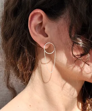Unique earrings , minimalist earrings, statement thin silver chain earrings