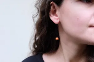 Unique earrings , statement  thin silver earrings, ceramic bead earrings