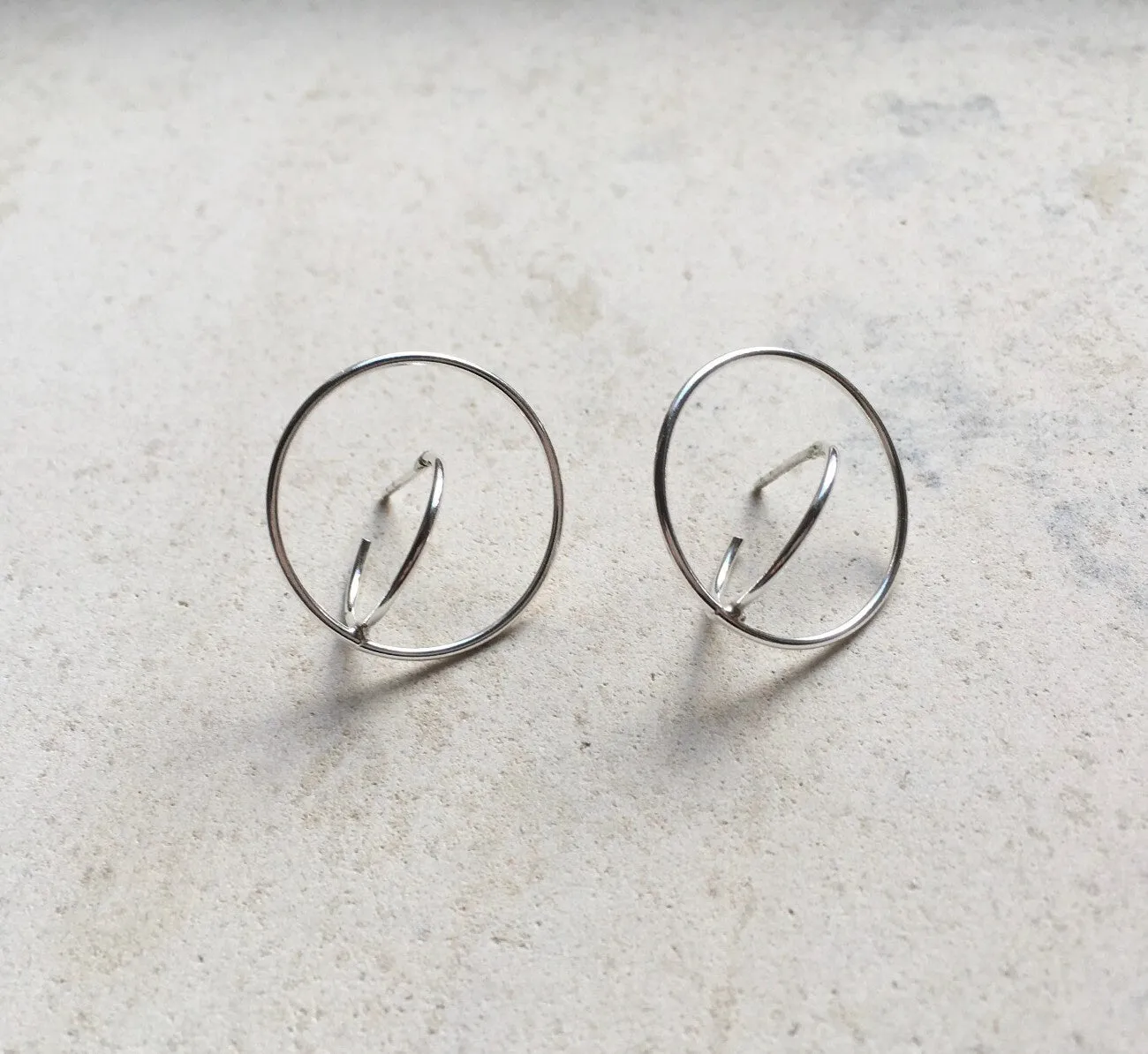 Unique hoop earring,3D earrings,Silver hoop earrings, minimalist geometric earrings