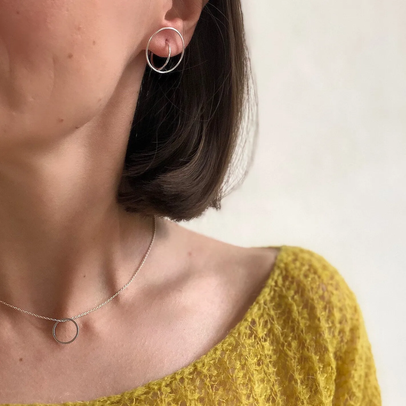 Unique hoop earring,3D earrings,Silver hoop earrings, minimalist geometric earrings