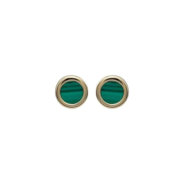Unique Ladies Gold Plated Round Malachite Stud Earrings