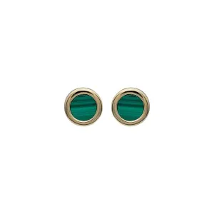 Unique Ladies Gold Plated Round Malachite Stud Earrings