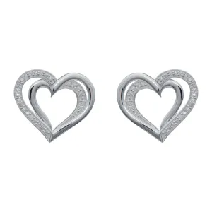 Unique Ladies Sterling Silver CZ Double Open Heart Stud Earrings