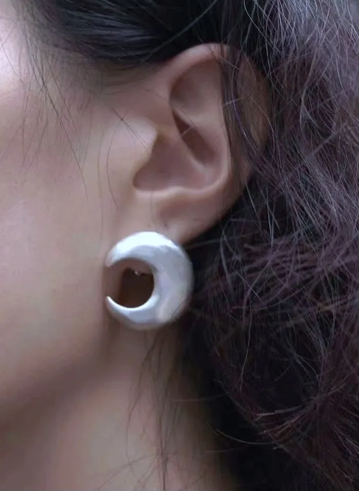 Unique Minimalist Silver Moon Earrings