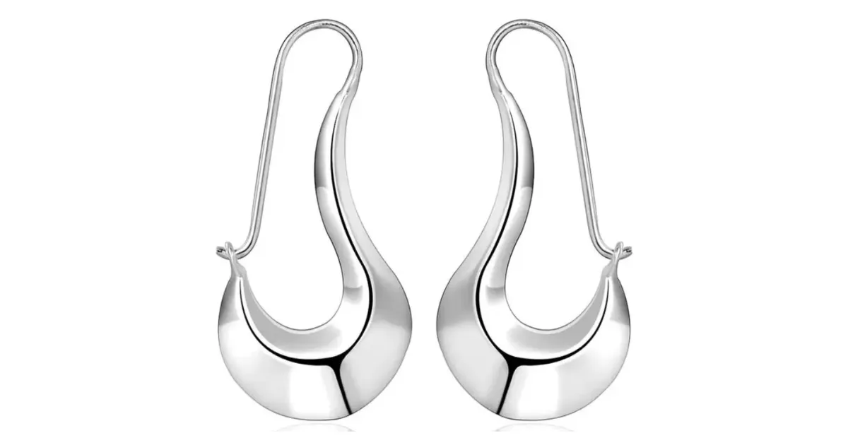 Unique Polished Silver Hoop Earrings