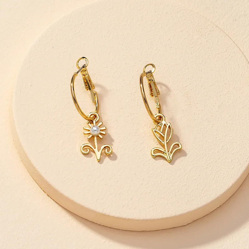 Vienna Verve Collection: Stylish Asymmetrical Metal Flower Stud Earrings