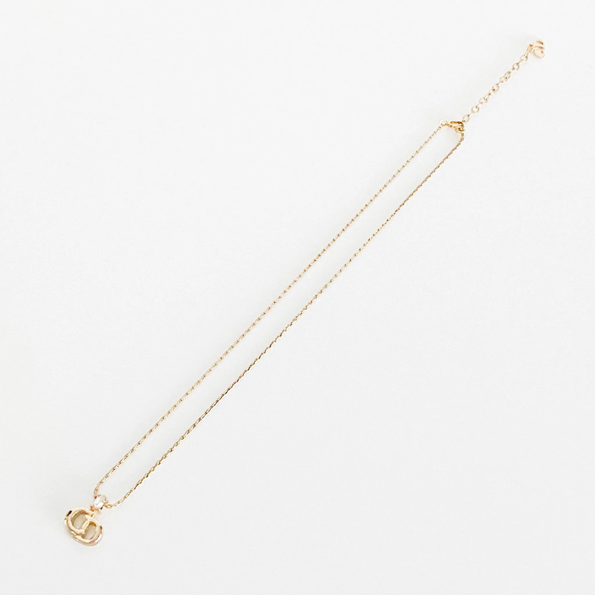 Vintage Dior Logo Plate 43cm Gold Necklace With a Rhinestone