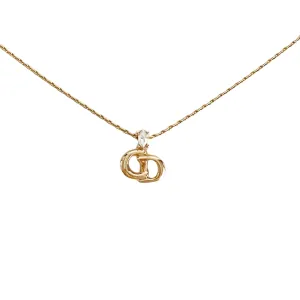 Vintage Dior Logo Plate 43cm Gold Necklace With a Rhinestone