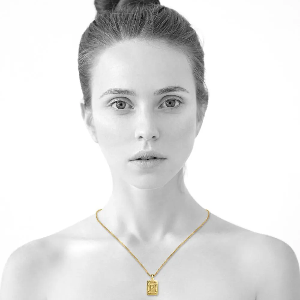 Vintage Inspired Initial Medal Gold Bar Pendant Round Box Chain Necklace