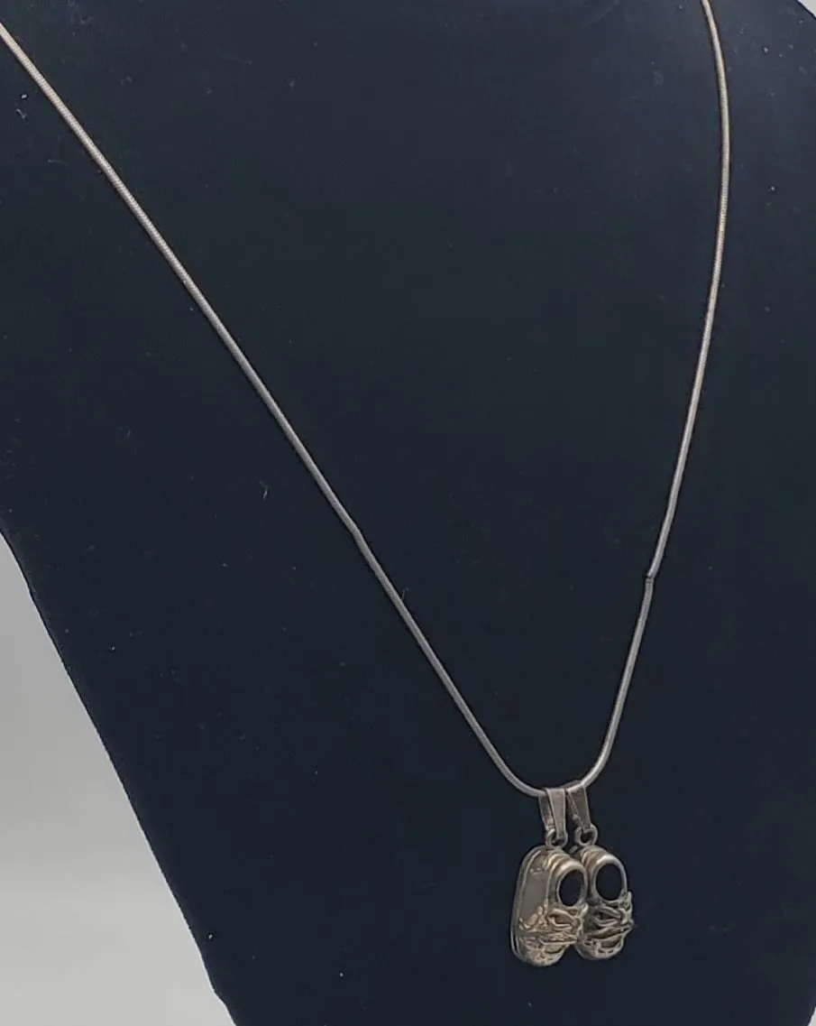 Vintage Sterling Silver Baby Shoe Pendants on Sterling Silver Necklace - 24"