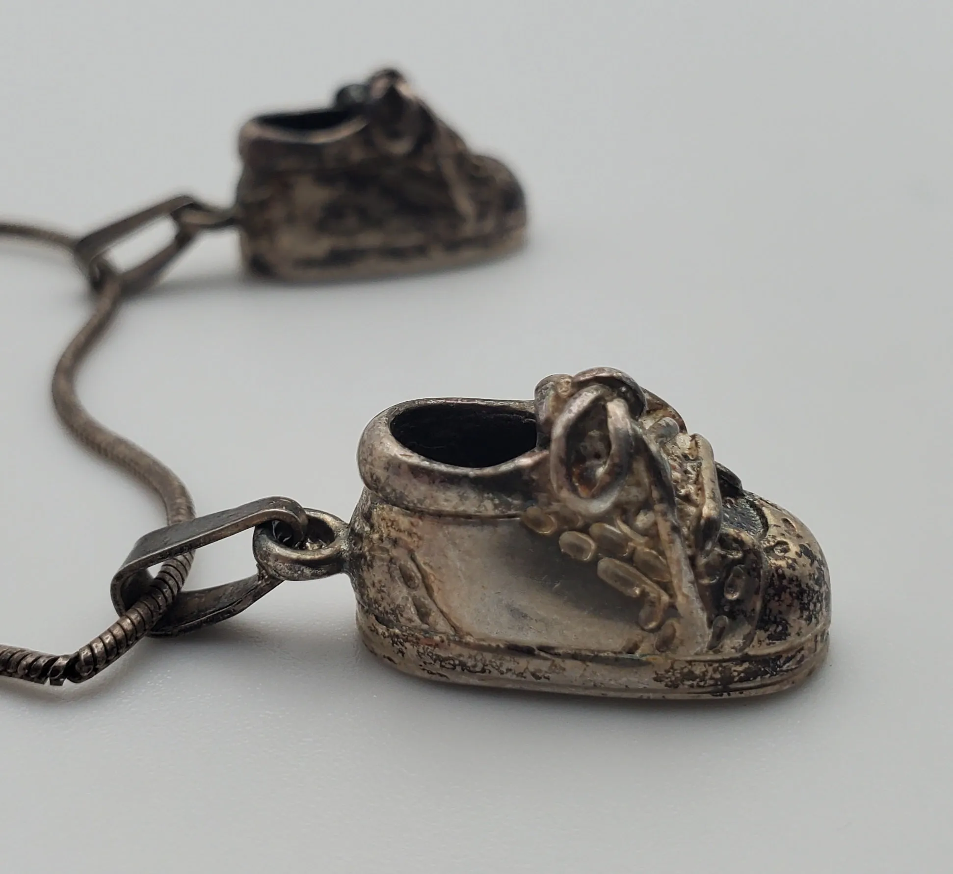Vintage Sterling Silver Baby Shoe Pendants on Sterling Silver Necklace - 24"