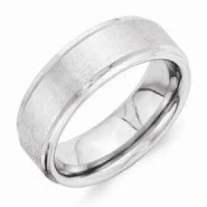 Vitalium Grain Finish Center 8mm Ridged Edge Flat Wedding Band Ring