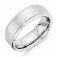Vitalium Grain Finish Center 8mm Ridged Edge Flat Wedding Band Ring