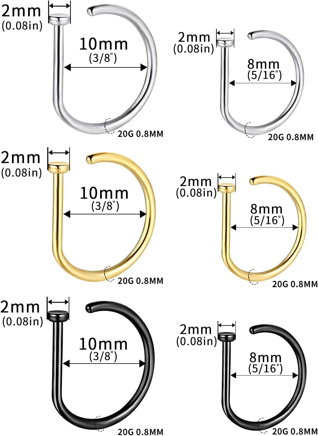 VOJO G23 Titanium 20G Nose Rings Hoops L Shaped Screw Nose Studs Diamond Small Piercing Jewelry for Women Men