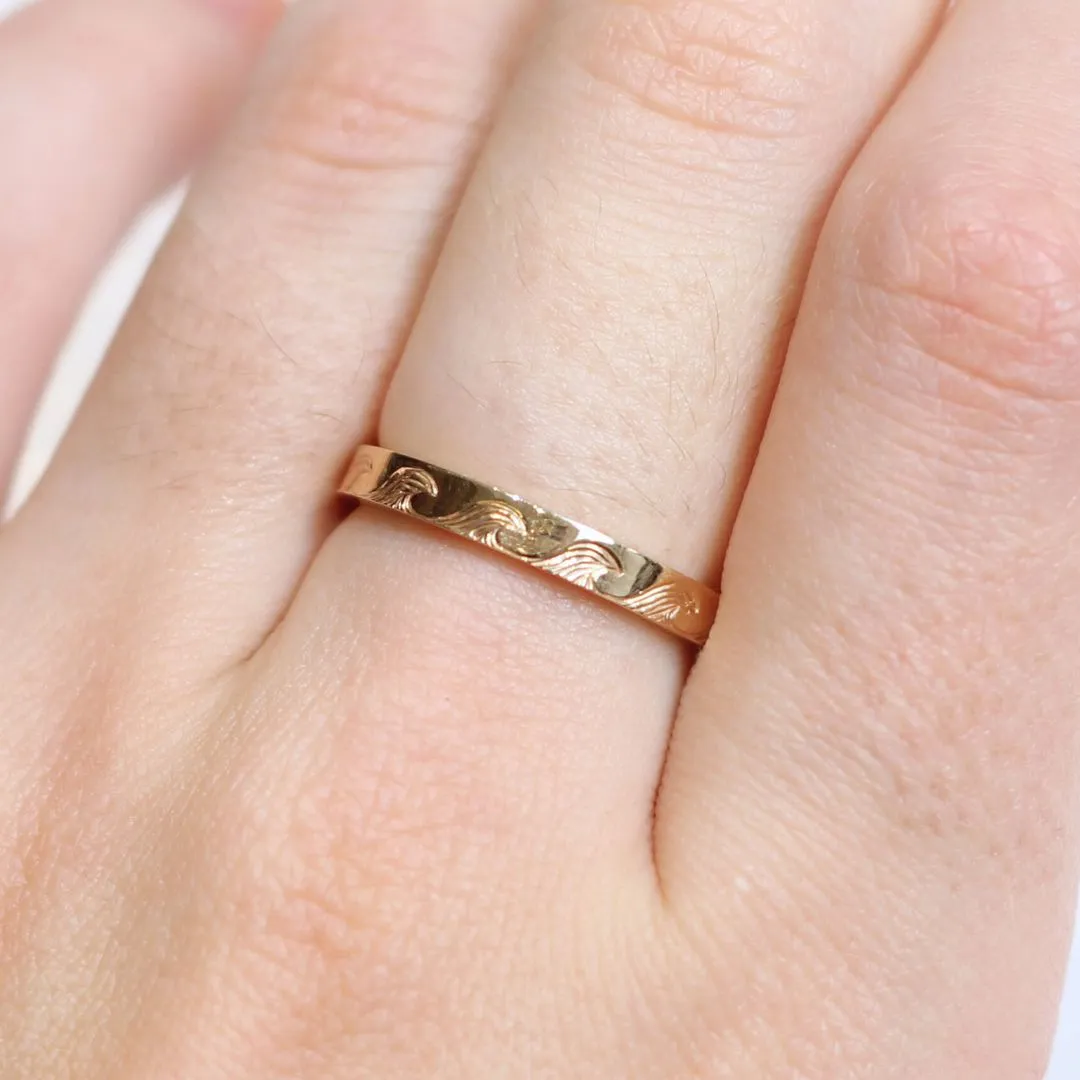 Waves - Hand-Engraved Gold Band