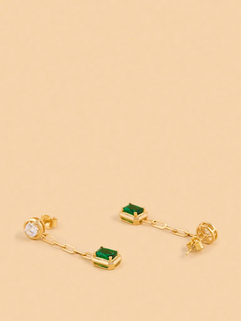 Westside X Pome Chic Emerald Drop Earrings with Lab Diamond Studs